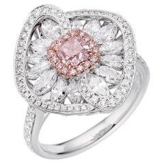 Anello con diamante rosa chiaro naturale con taglio a cuscino, certificato GIA, 0,51 carati in 18 carati