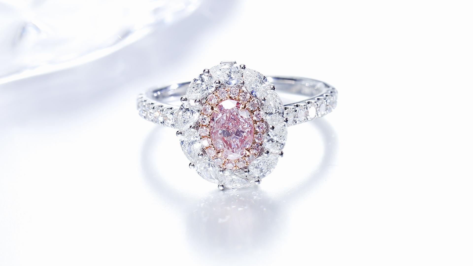 GIA Certified, 0.51ct Natural Fancy Light Purplish Pink Oval shape Diamond Ring. For Sale 1