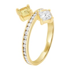 GIA Certified 0.52 Carat Cushion Yellow and White Diamond Ring