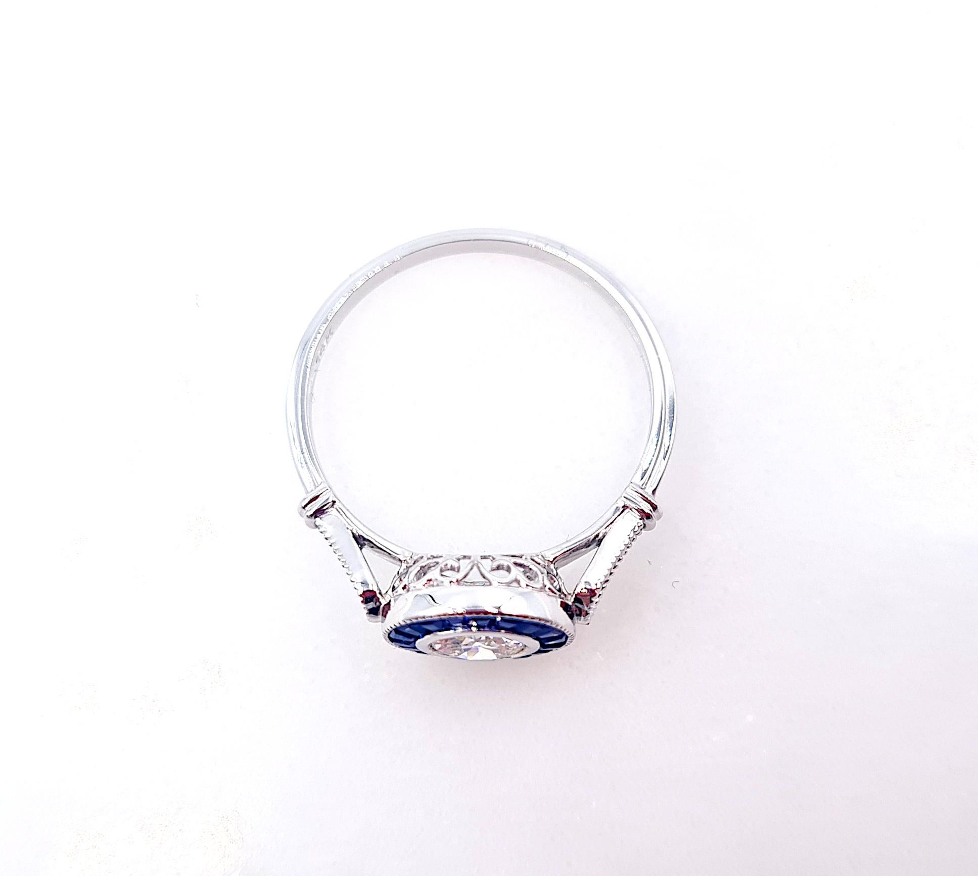 Old European Cut GIA Certified 0.52 Carat D VS2 Old Cut Diamond Sapphire Halo White Gold Ring