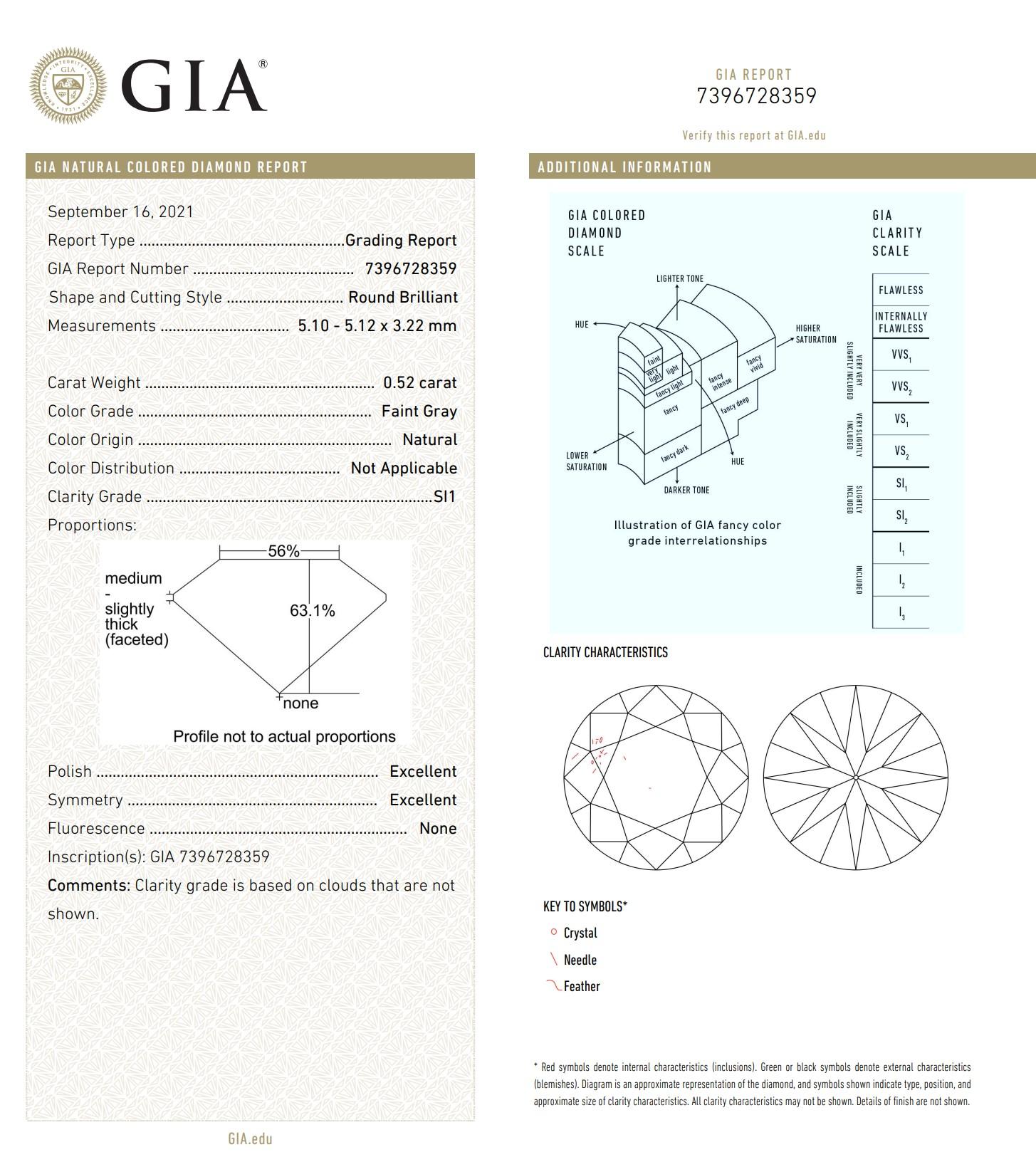 GIA Certified 0.52 Carat Faint Gray SI1 Clarity Diamond For Sale 1