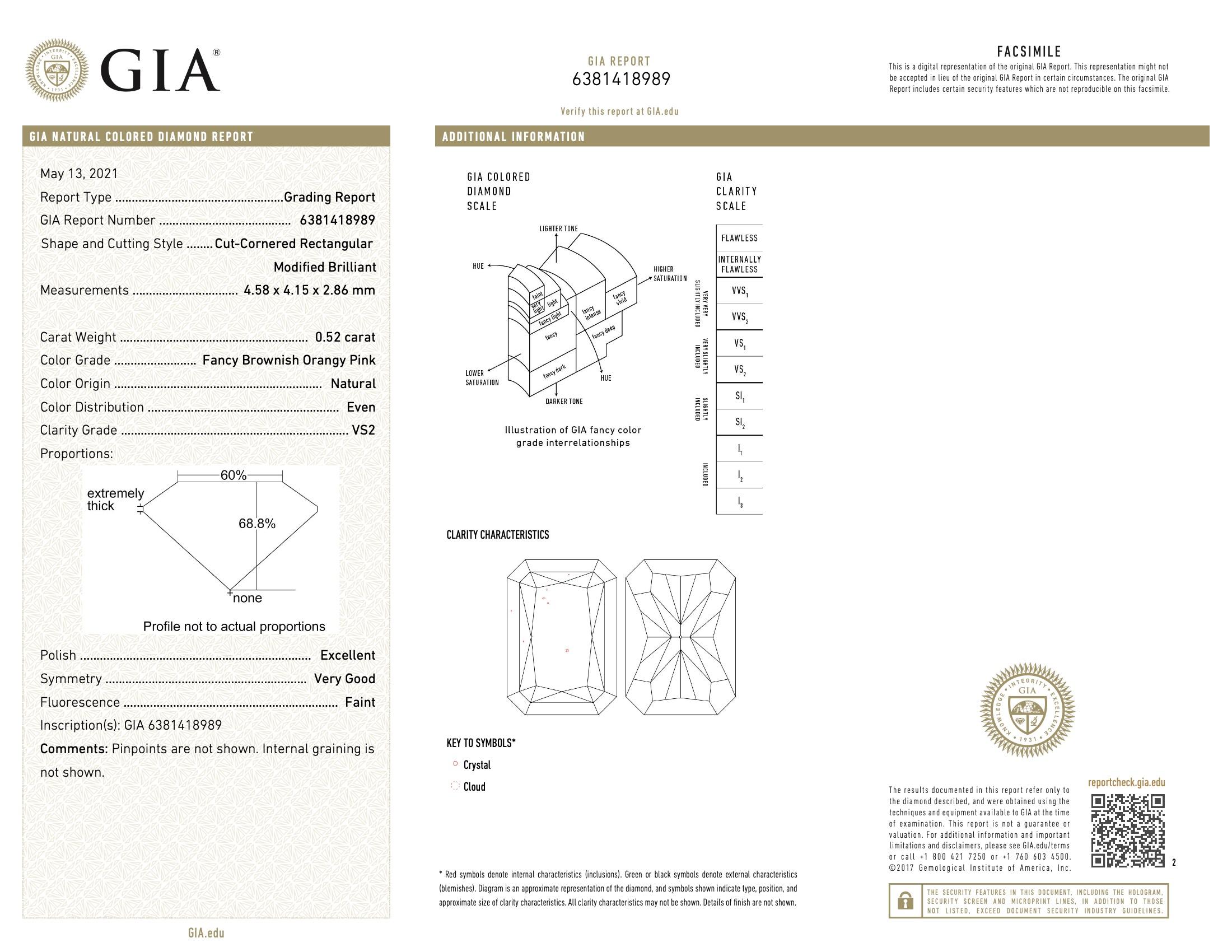 Diamant de 0,52 carat de pureté VS2 de couleur brun orangé fantaisie certifié GIA en vente 1