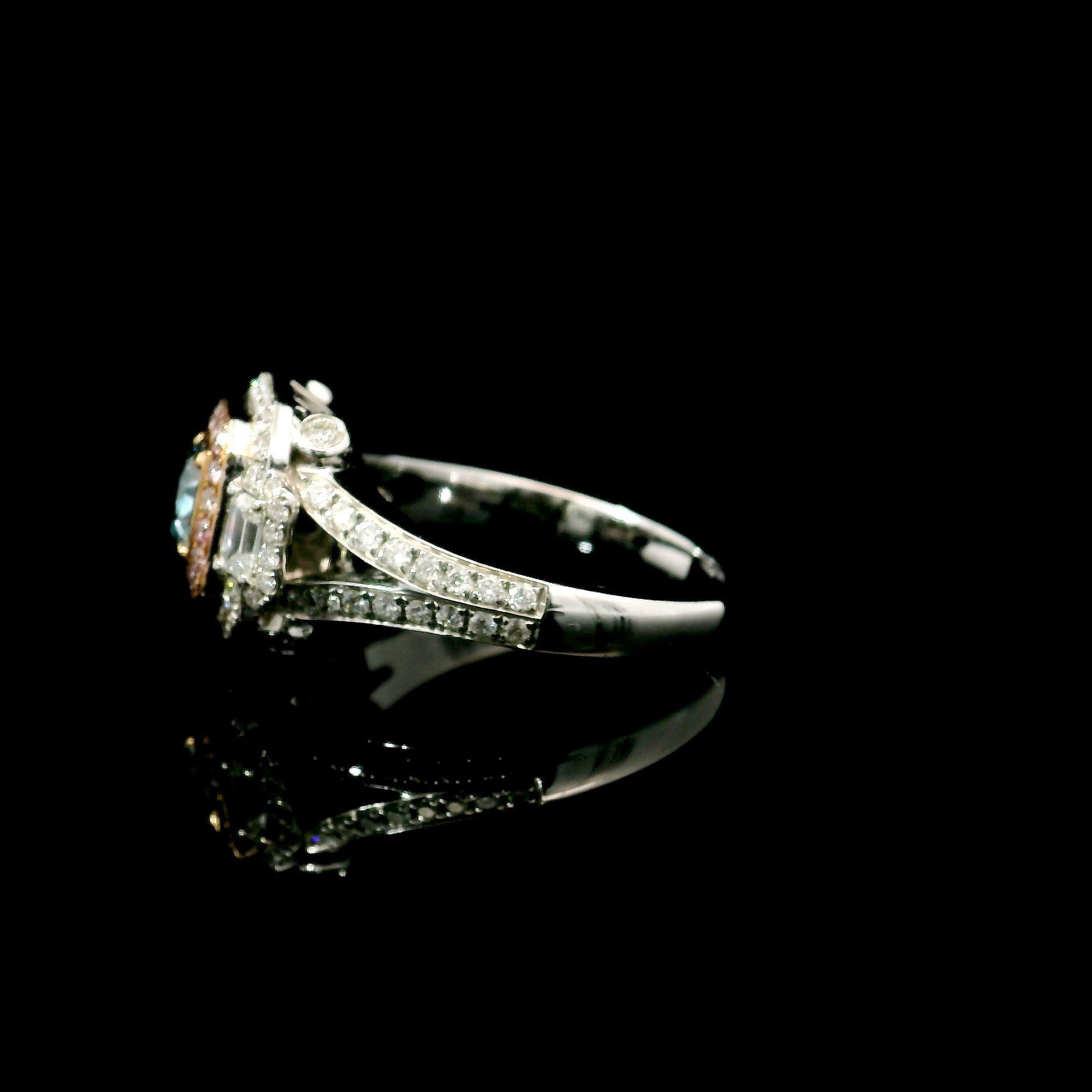 Bague avec diamant de 0,52 carat de couleur gris clair et bleu VVS1 certifié par le GIA en vente 1