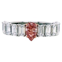 GIA Certified 0.52 Carat Fancy Orangy Pink Pear Shape Diamond Ring