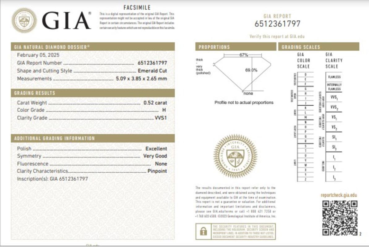 GIA Certified 0.52 Carat H Colour VVS1 Clarity Diamond For Sale 1