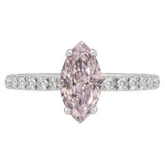 GIA Certified 0.52 Carat Marquise Cut Pink Diamond Ring
