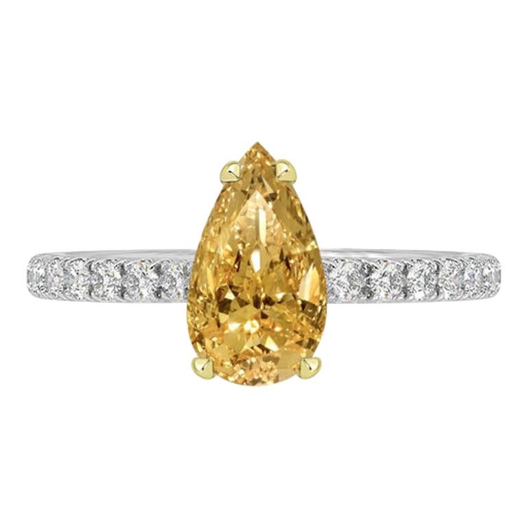 GIA Certified 0.52 Carat Pear Shape Orange Diamond Ring For Sale