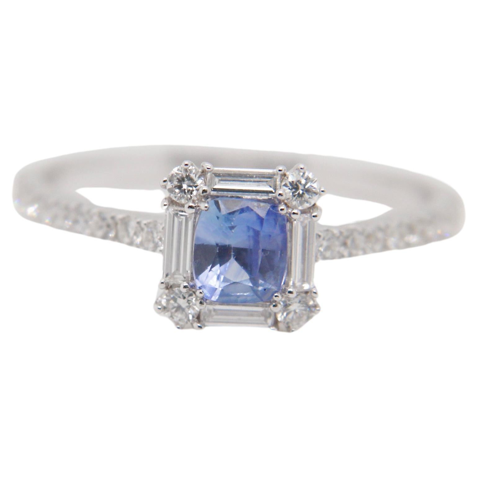 A brand new blue sapphire and diamond ring by Rewa Jewellery. One of our best seller designs is now available with a Kashmir Sapphire!

The gemstone has a sky blue colour and is certified as a 0.52 carat natural sapphire from Kashmir without and