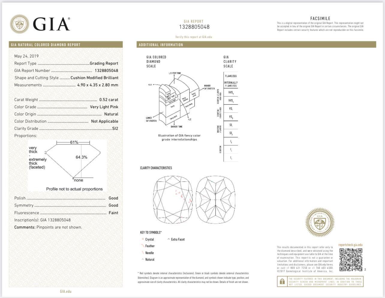 Anello con diamante certificato GIA 0,52 Very Light Pink SI2 Clarity in vendita 2