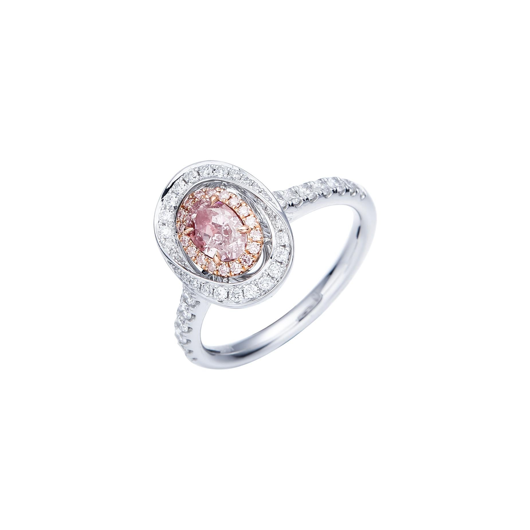 Oval Cut GIA Certified, 0.52ct Fancy Brownish Pink Natural Color Diamond White Gold ring For Sale