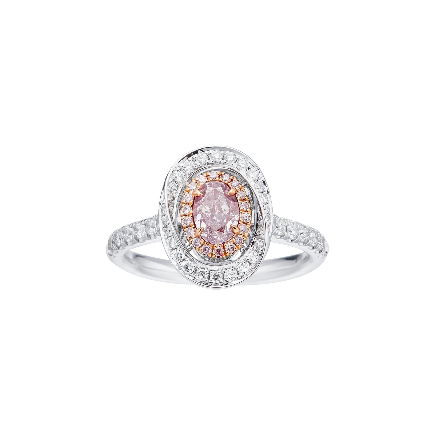 GIA Certified, 0.52ct Fancy Brownish Pink Natural Color Diamond White Gold ring In New Condition For Sale In Hong Kong, HK