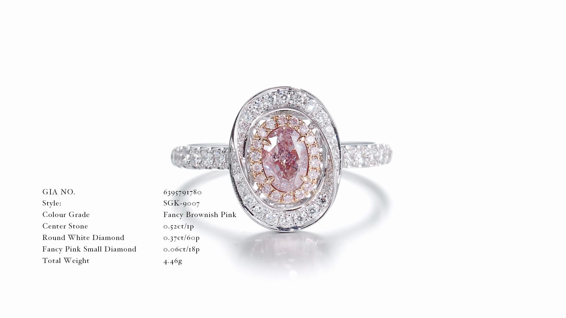 Women's GIA Certified, 0.52ct Fancy Brownish Pink Natural Color Diamond White Gold ring For Sale