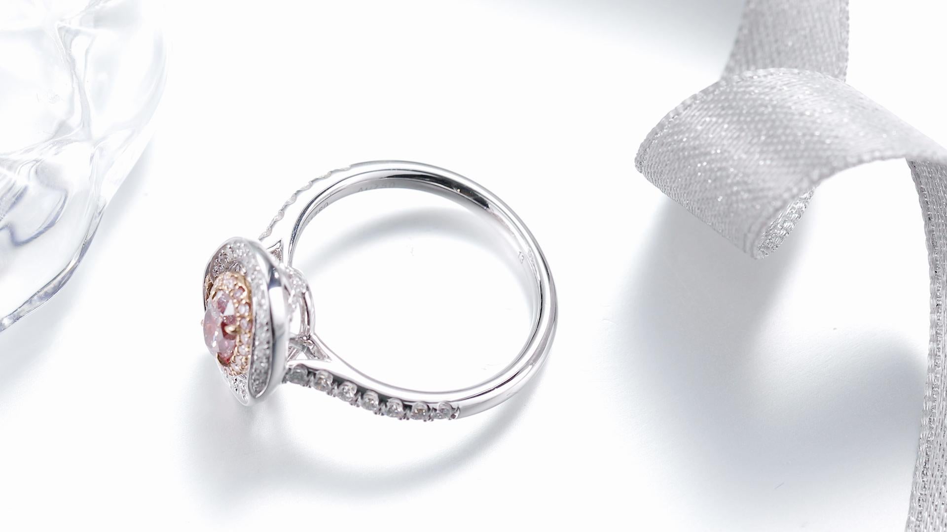 GIA Certified, 0.52ct Fancy Brownish Pink Natural Color Diamond White Gold ring For Sale 1