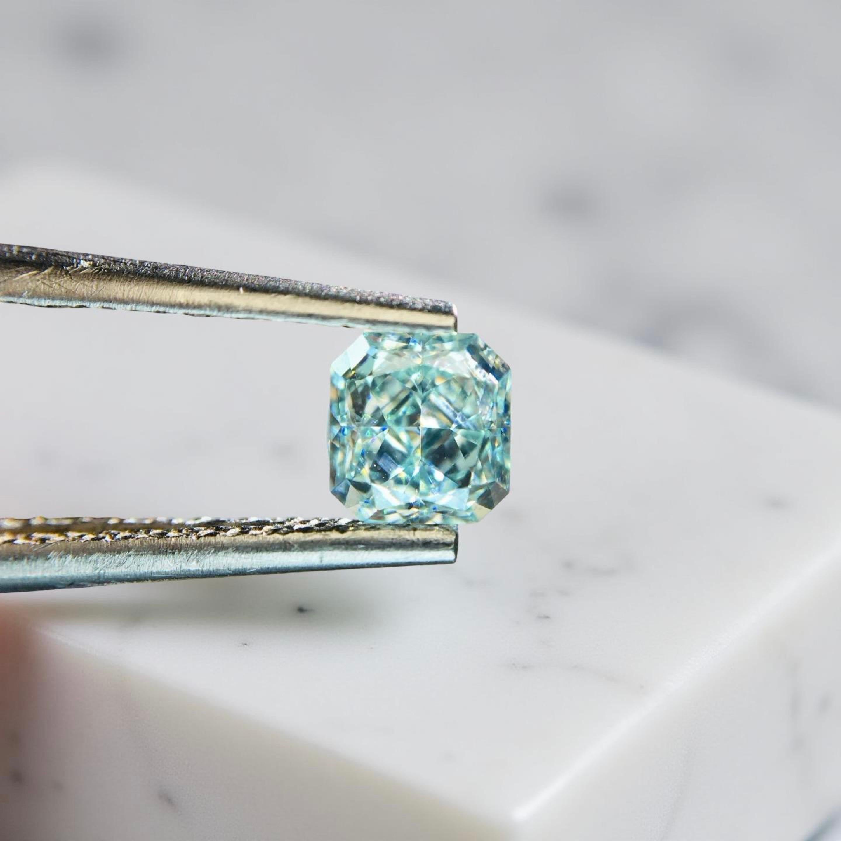 Asscher Cut GIA Certified 0.52ct Greenish Blue Natural Diamond For Sale