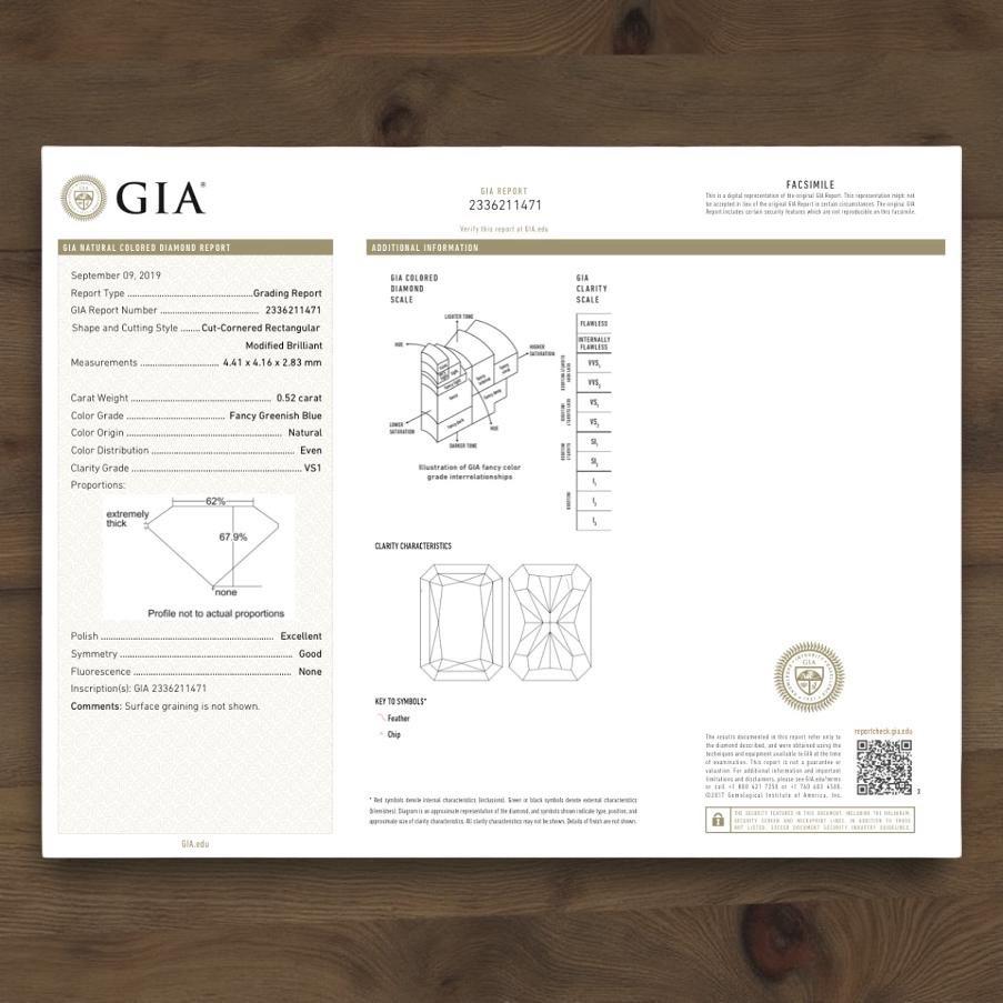 GIA Certified 0.52ct Greenish Blue Natural Diamond For Sale 1