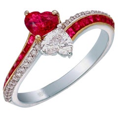GIA-zertifizierter 0,53 Karat burmesischer Ring mit unbehandeltem Rubin und Diamanten