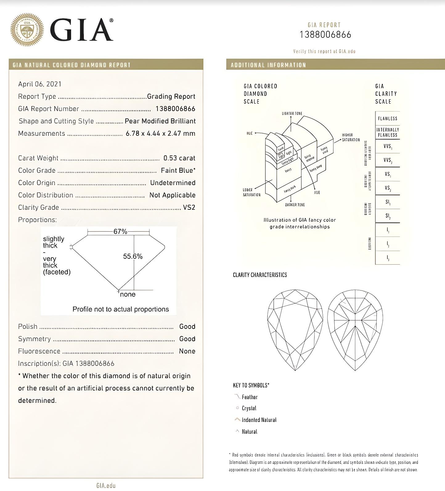 Anello con diamante certificato GIA da 0,53 carati di colore blu tenue (indeterminato) con purezza VS2 in vendita 1