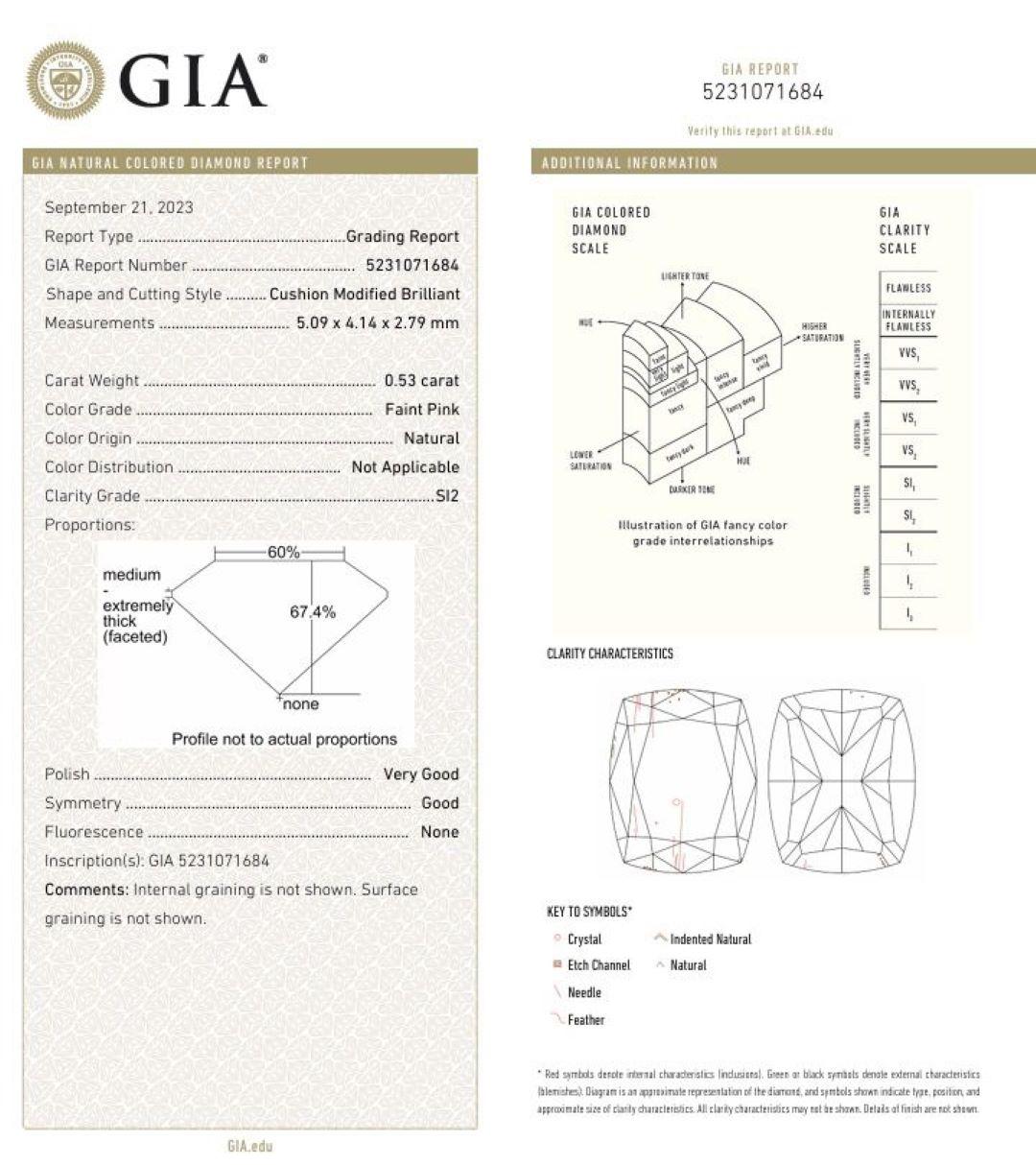 Anillo de diamantes SI2 rosa tenue de 0,53 quilates certificado por el GIA en venta 1