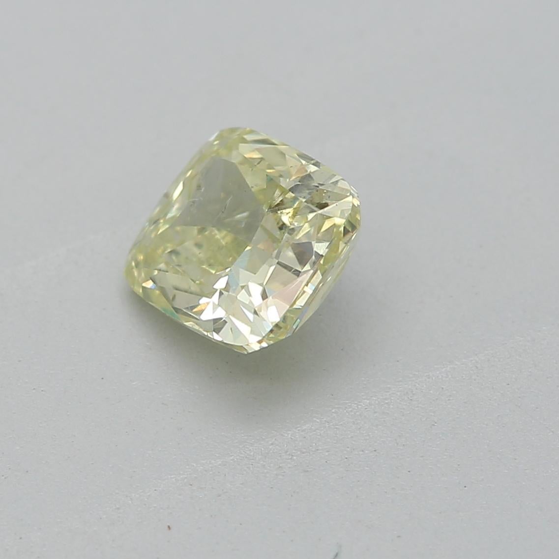 Cushion Cut GIA Certified 0.53 Carat Fancy Green Yellow SI2 Clarity Diamond For Sale