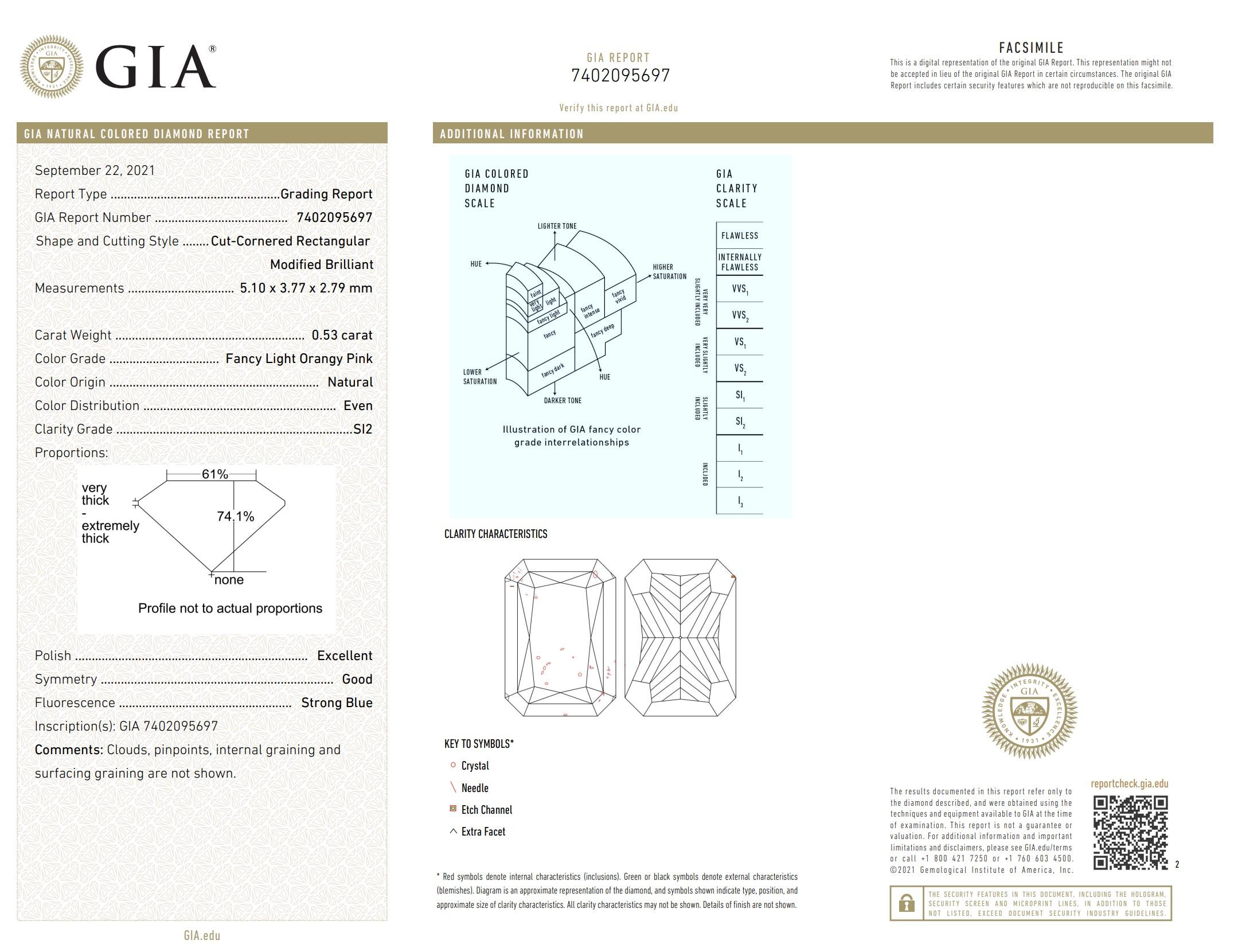 GIA Certified 0.53 Carat Fancy Light Orangy Pink SI2 Clarity Diamond For Sale 1