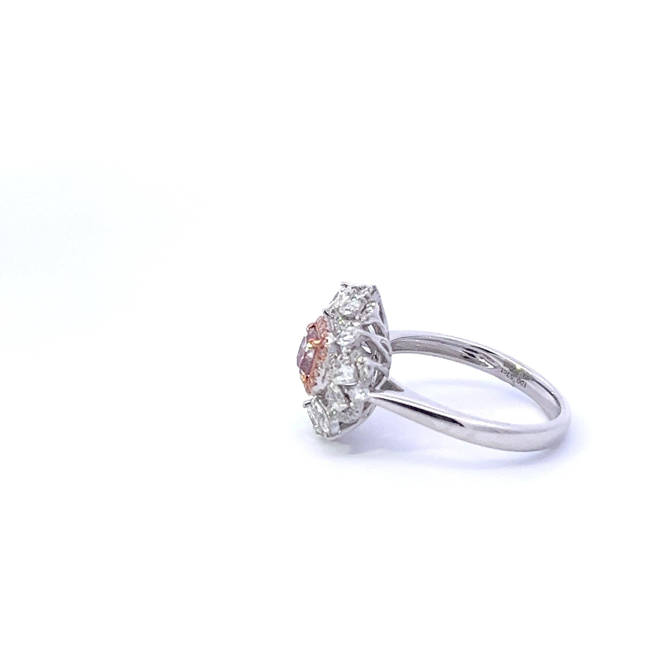 Cushion Cut GIA Certified 0.53 Carat Fancy Light Pink Diamond Ring For Sale
