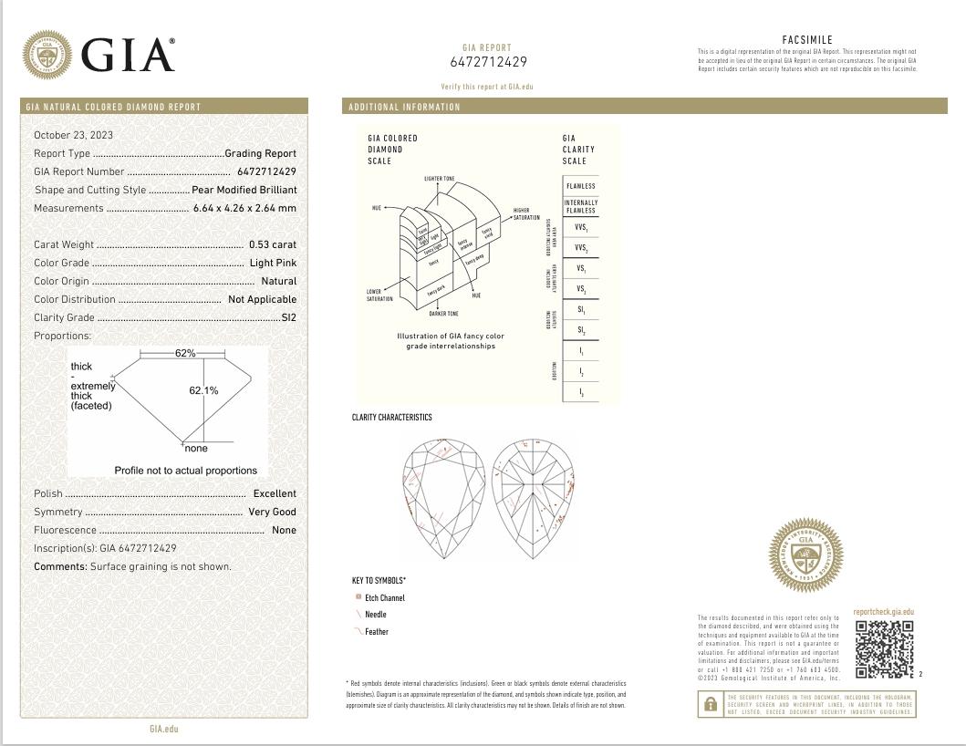 GIA Certified 0.53 Carat Light Pink SI2 Clarity Diamond For Sale 2