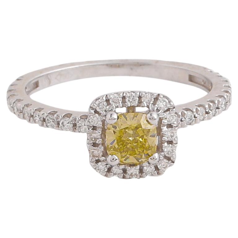 GIA Certified 0.53 Carat Natural Fancy Cushion Diamond Engagement Halo Ring