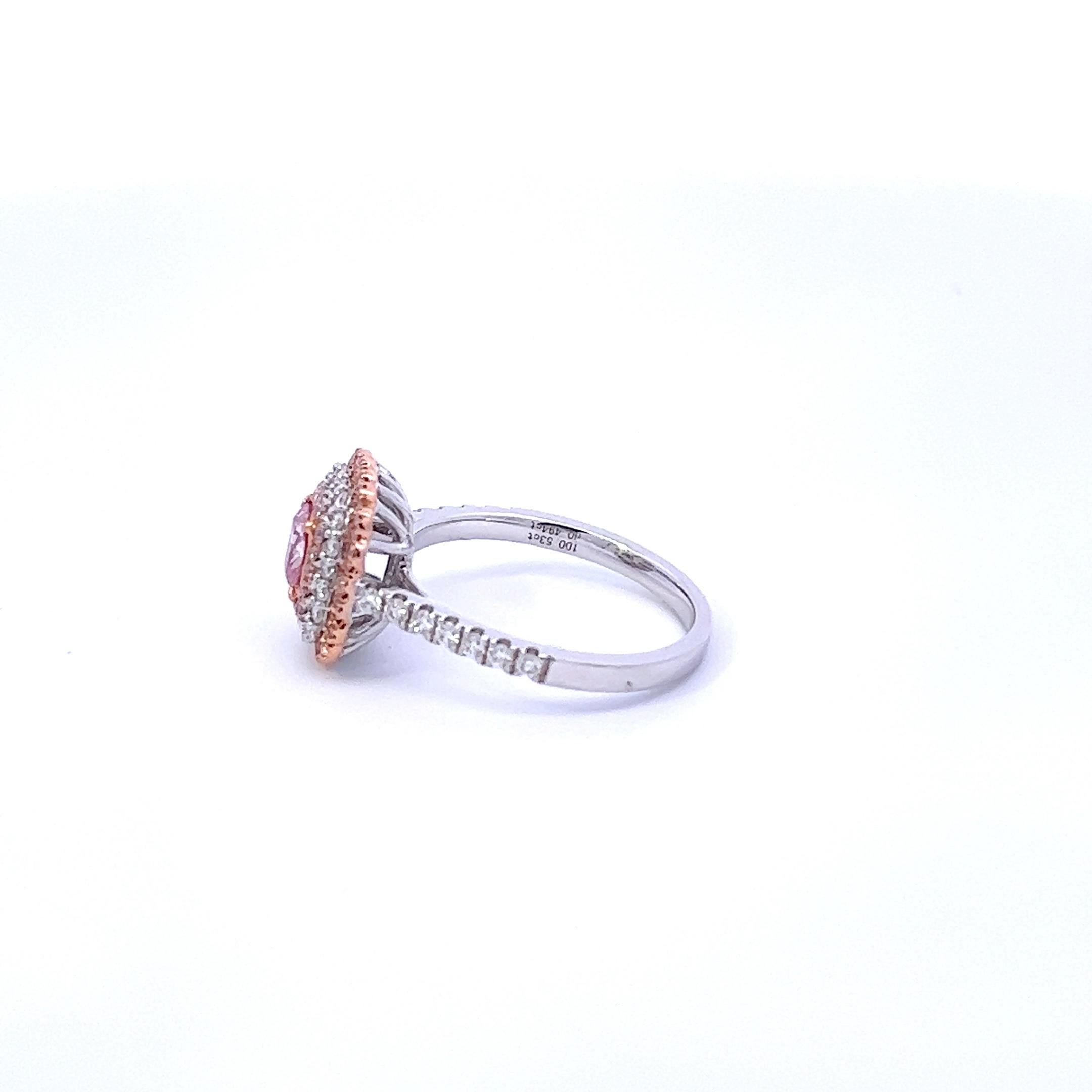 Cushion Cut GIA Certified 0.53 Carat Pink Diamond Ring For Sale