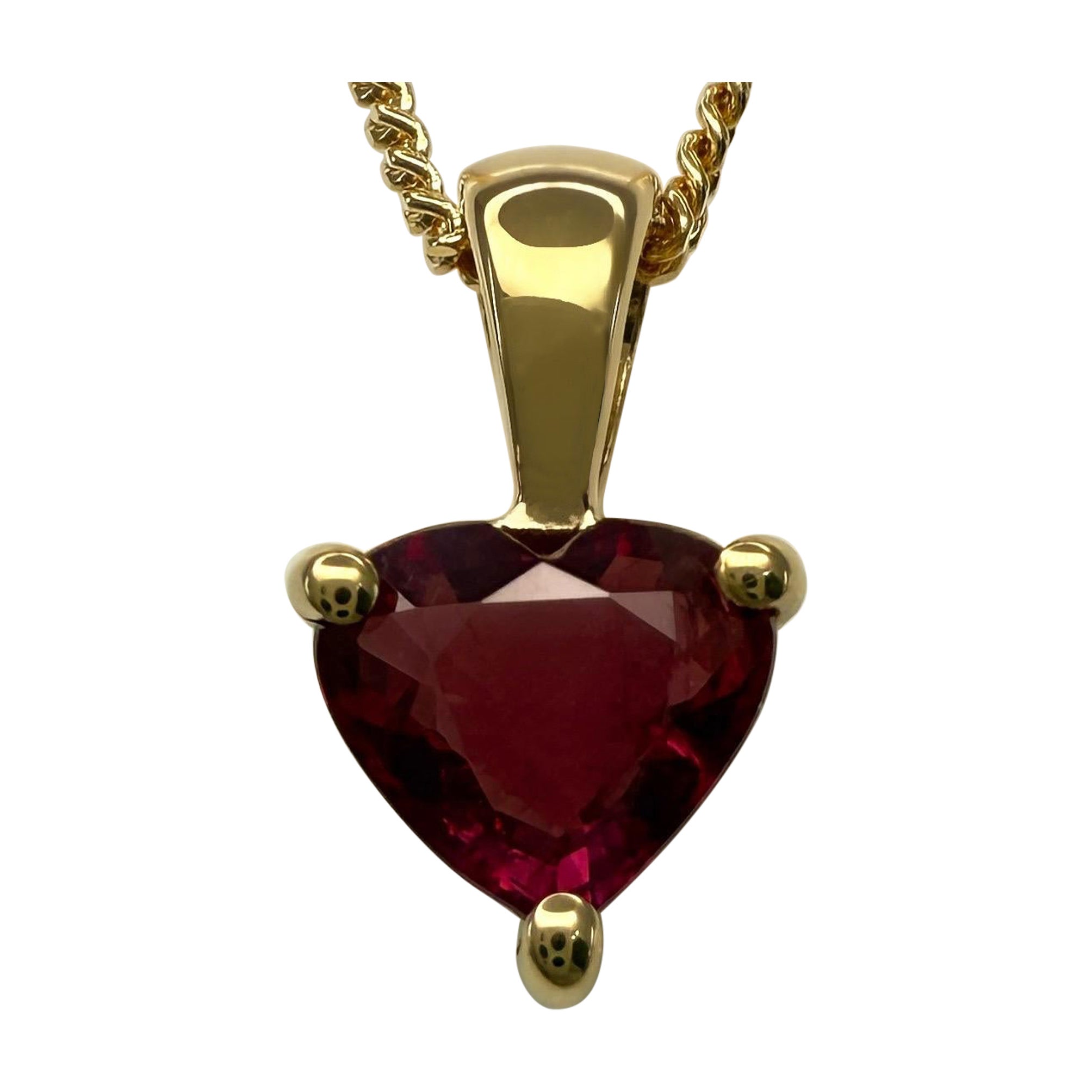 GIA Certified 0.53ct Untreated Heart Cut Ruby 18k Yellow Gold Pendant Necklace