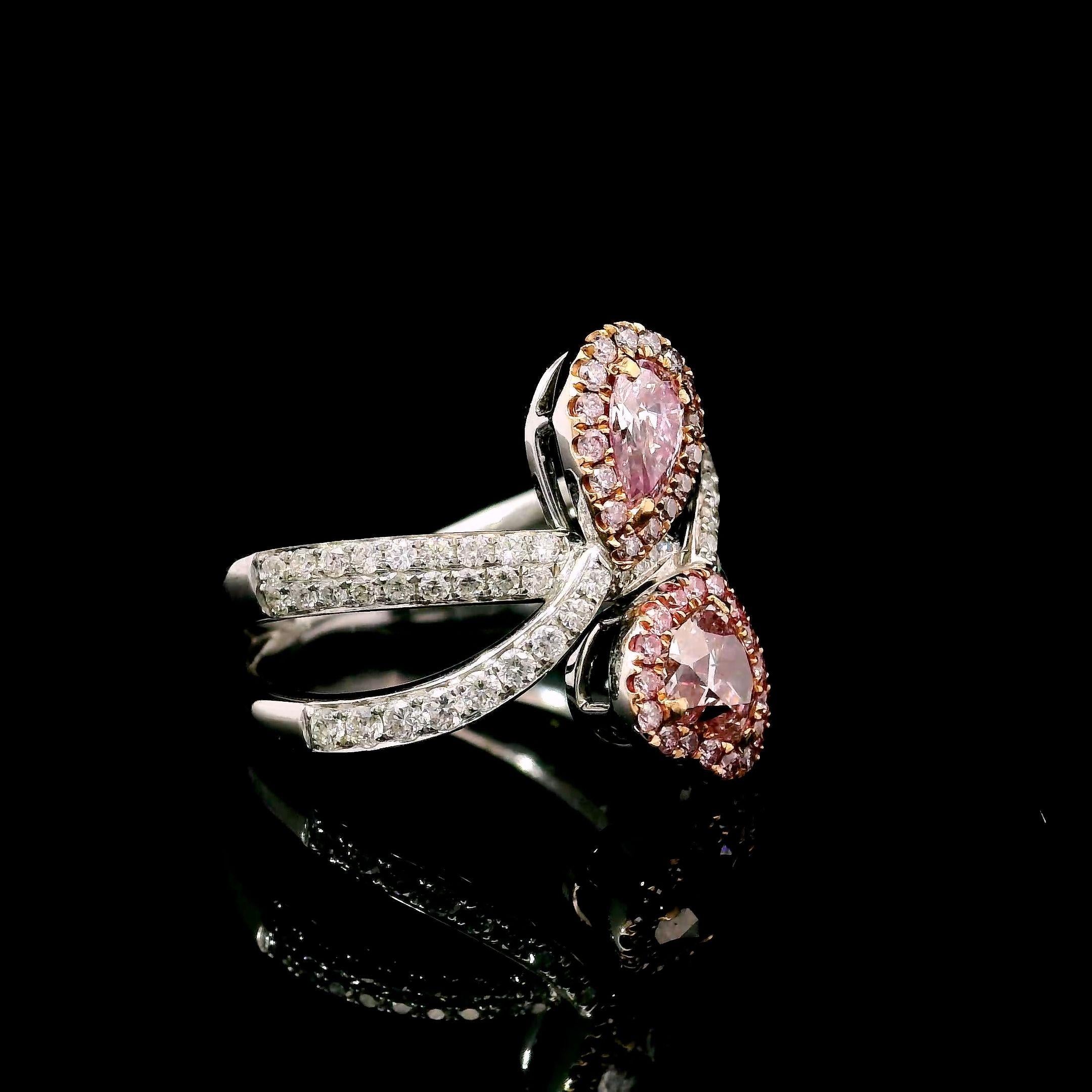 GIA zertifiziert 0,54/0.30 Karat Hellrosa/Faint Pink SI1/VVS1 Diamantring mit Diamanten (Tropfenschliff) im Angebot