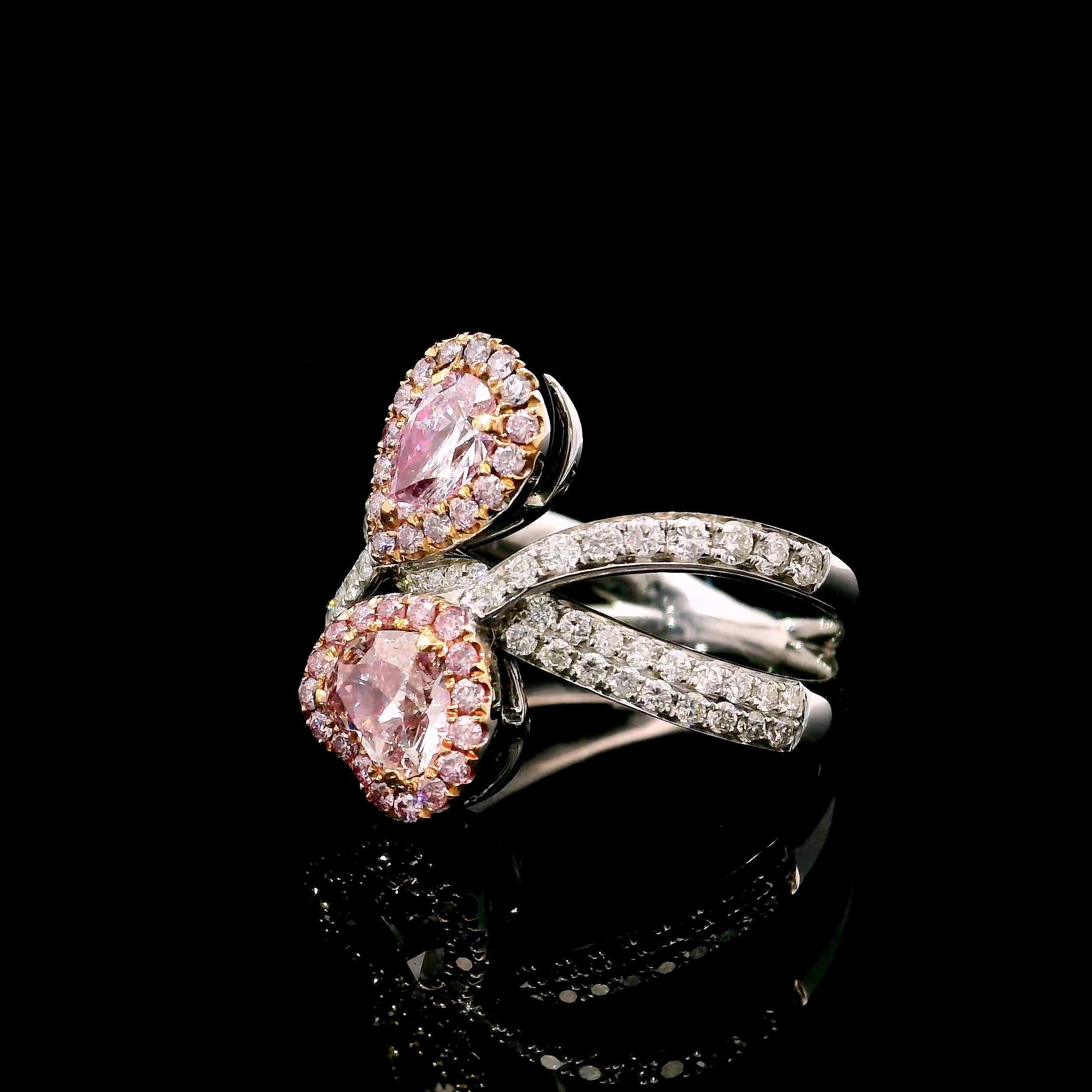 GIA zertifiziert 0,54/0.30 Karat Hellrosa/Faint Pink SI1/VVS1 Diamantring mit Diamanten im Zustand „Neu“ im Angebot in บางรัก, TH