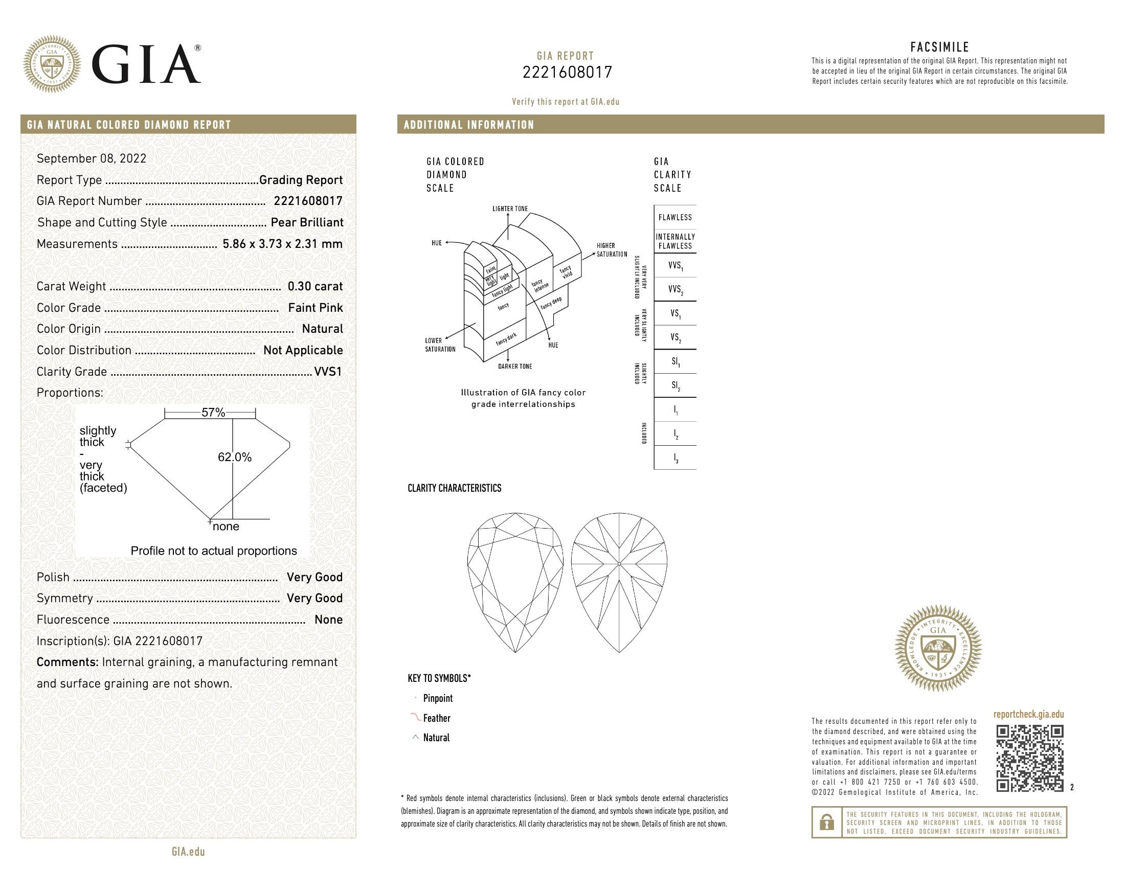 GIA zertifiziert 0,54/0.30 Karat Hellrosa/Faint Pink SI1/VVS1 Diamantring mit Diamanten für Damen oder Herren im Angebot