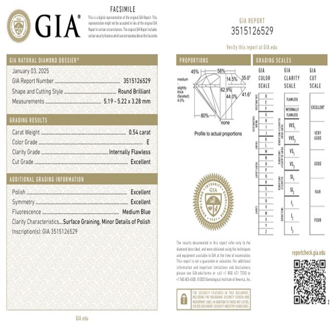 GIA Certified 0.54 Carat E Colour IF Clarity Diamond For Sale 2