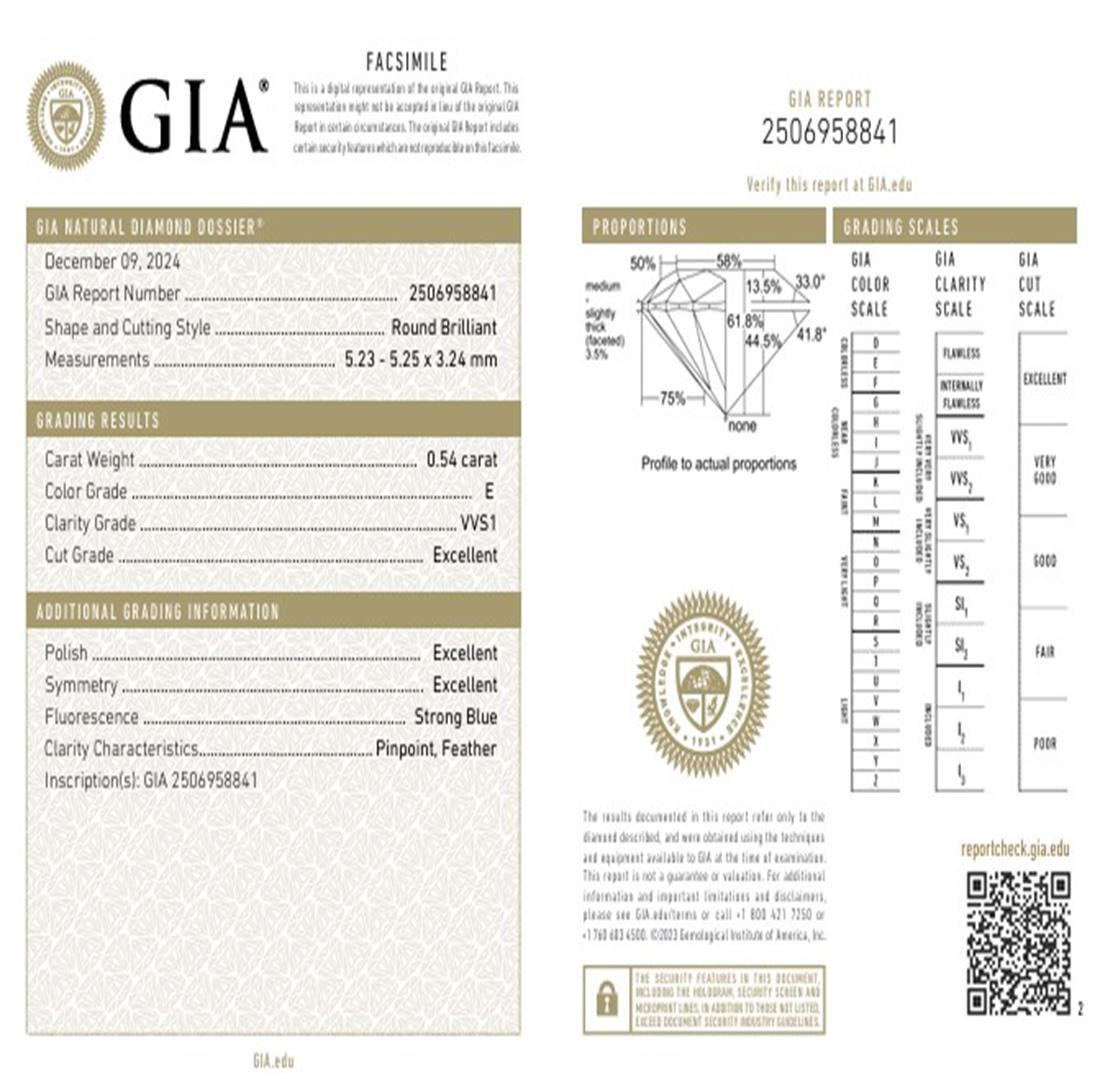 GIA Certified 0.54 Carat E Colour VVS1 Clarity Diamond For Sale 2