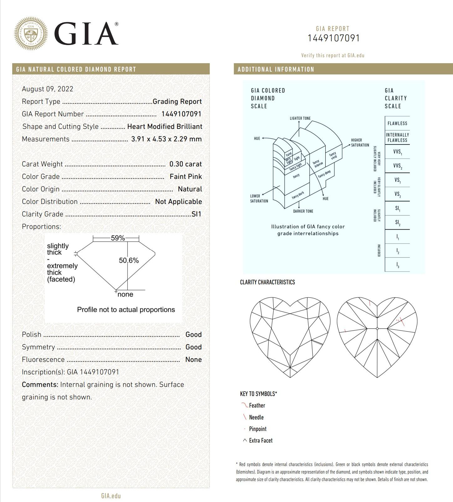 GIA Certified 0.54 Carat Faint Pink Diamond Cocktail Ring SI1 Clarity For Sale 2