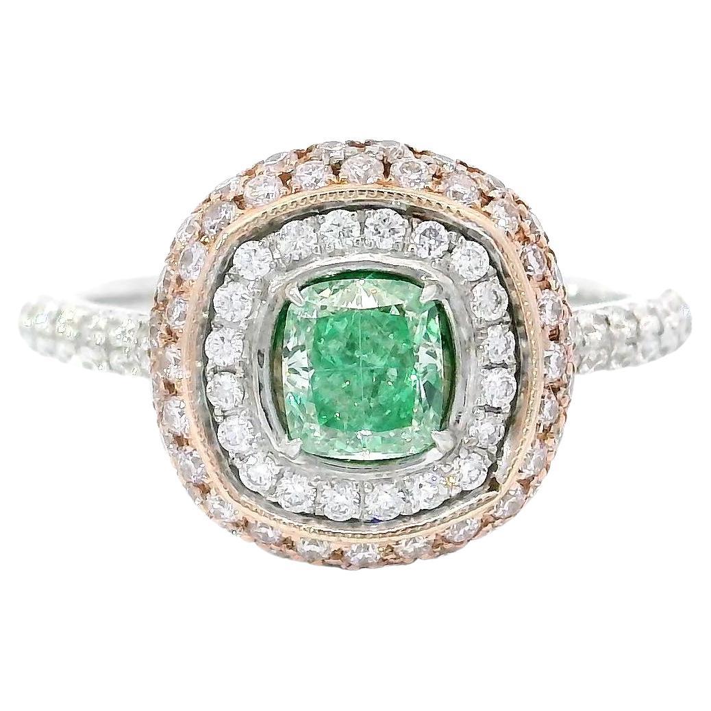 GIA Certified 0.54 Carat Fancy Light Yellow Green VS2 Clarity Diamond Ring