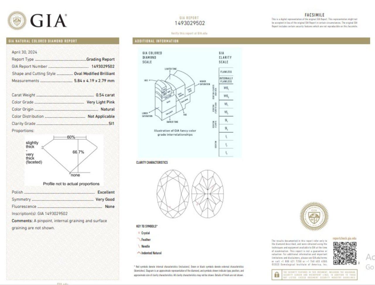 Diamant rose très clair certifié GIA de 0,54 carat de pureté SI1 en vente 2
