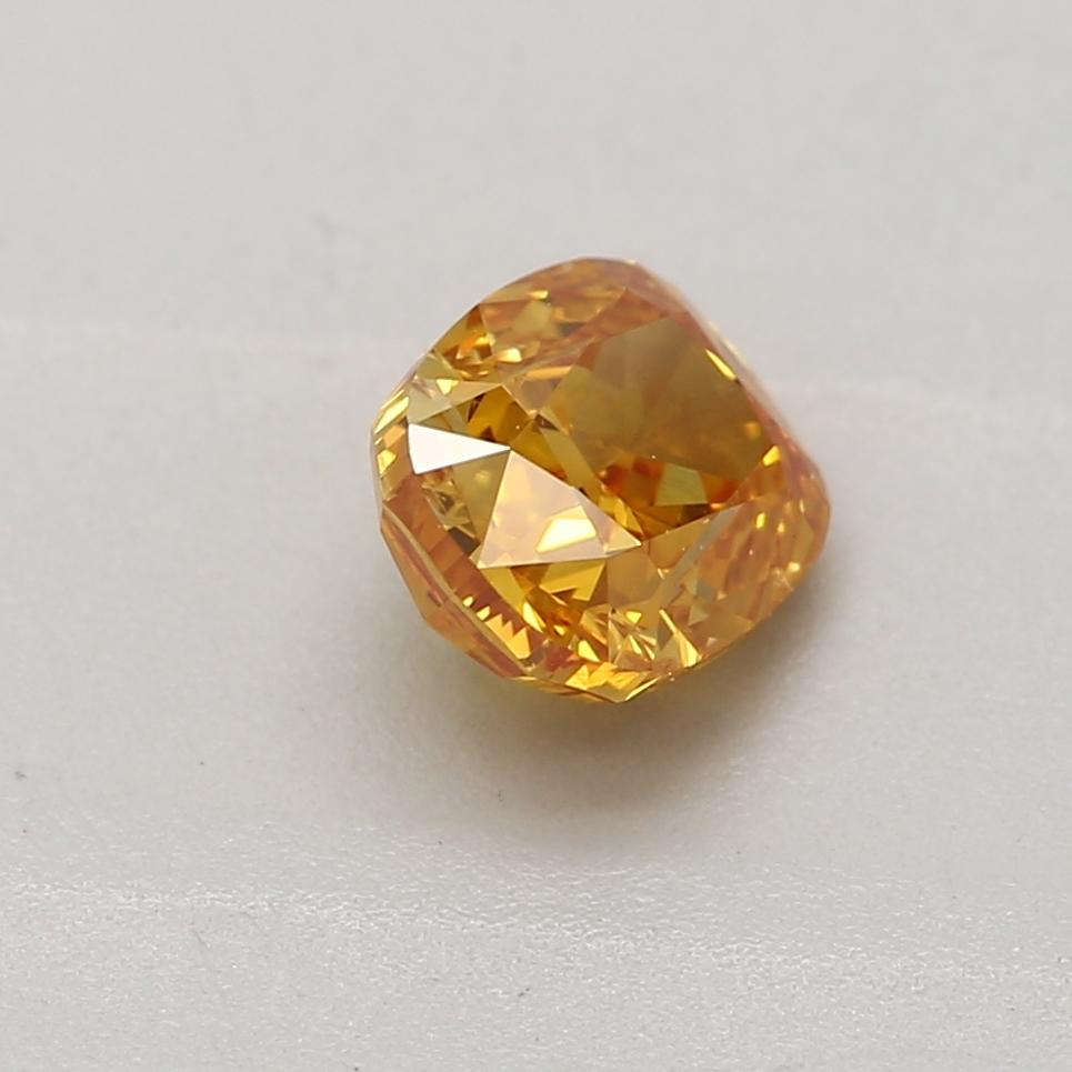 Cushion Cut GIA Certified 0.45 Carat Fancy Vivid Yellow Orange I1 Clarity Diamond For Sale