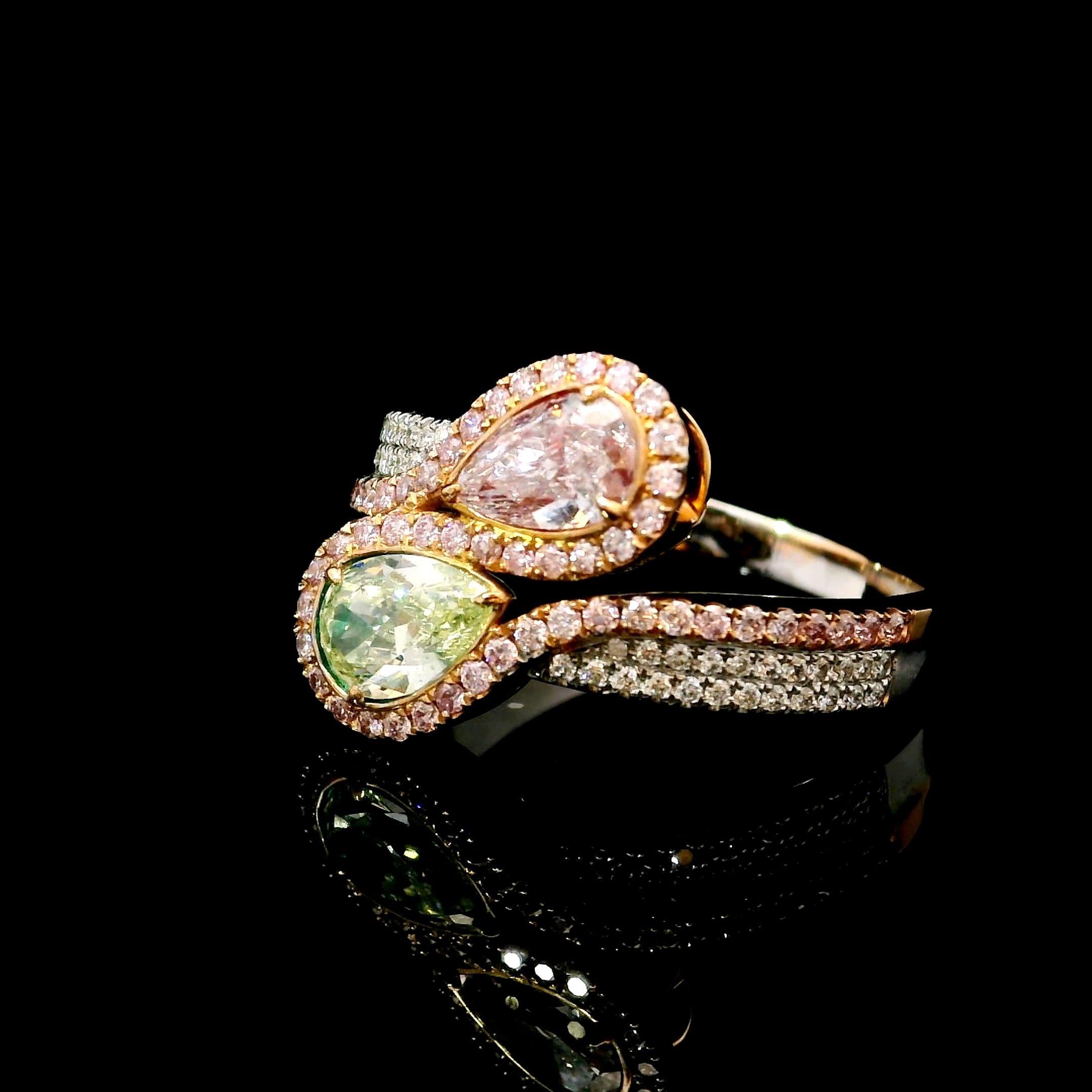 GIA Certified 0.54 CT W-X Colour SI1 CLT/0.42 CT Faint Pink SI2 CLT Diamond Ring In New Condition For Sale In บางรัก, TH