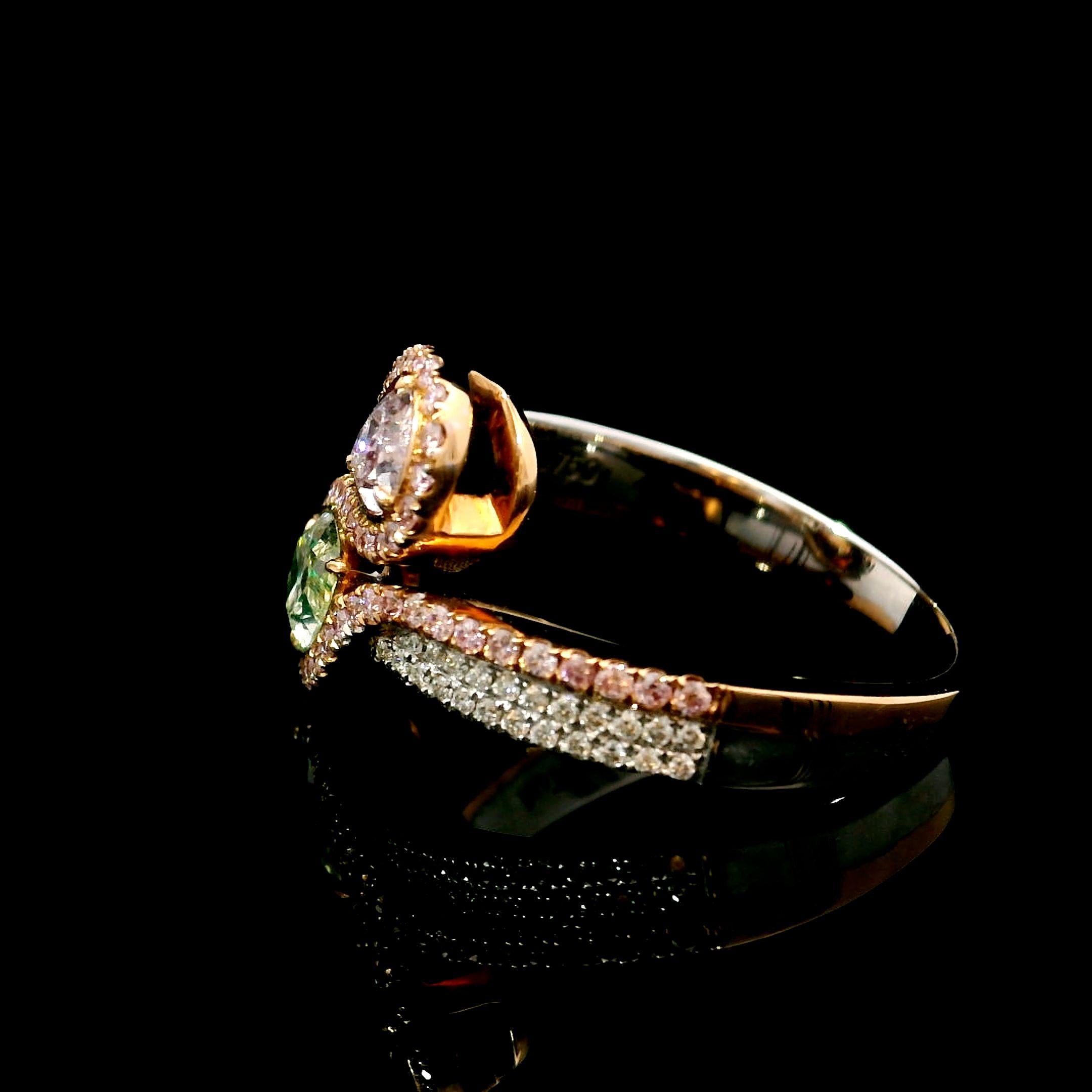 GIA Certified 0.54 CT W-X Colour SI1 CLT/0.42 CT Faint Pink SI2 CLT Diamond Ring For Sale 1