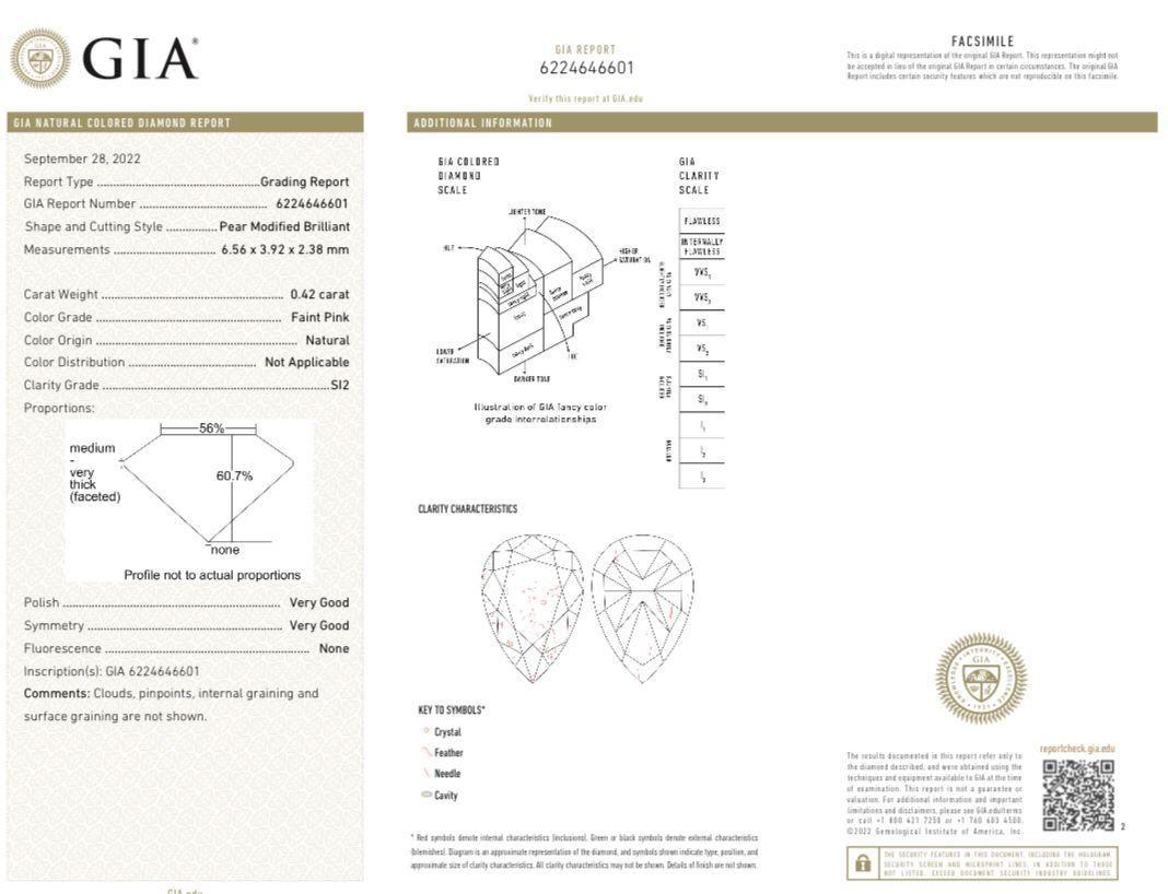 GIA Certified 0.54 CT W-X Colour SI1 CLT/0.42 CT Faint Pink SI2 CLT Diamond Ring For Sale 3