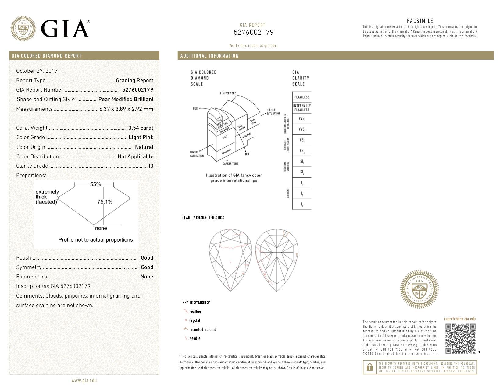 Women's GIA Certified 0.54 Carat Pink Diamond Ring For Sale