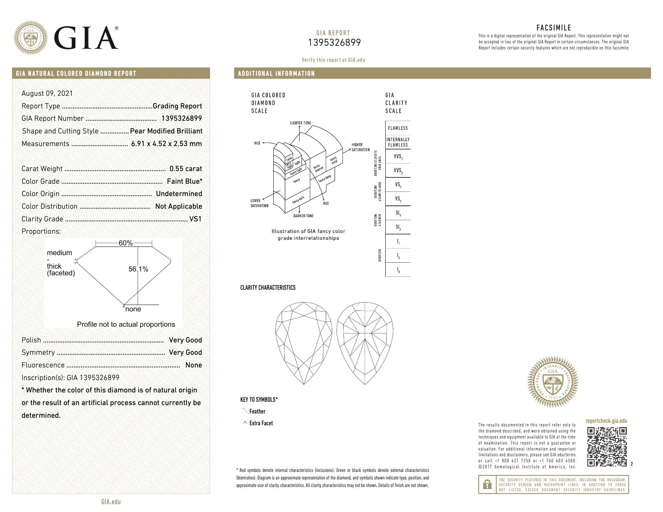GIA Certified 0.55 Carat Faint Blue VS1 Clarity Diamond For Sale 1