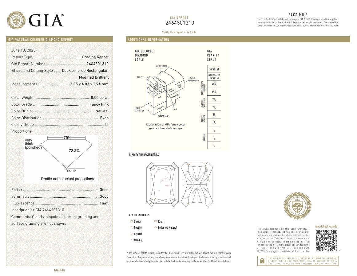 GIA Certified 0.55 Carat Fancy Pink I2 Clarity Diamond For Sale 1