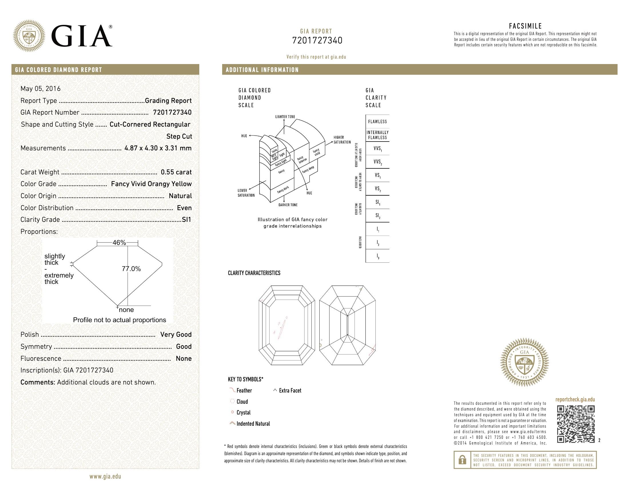 Diamante certificato GIA da 0,55 carati, di colore giallo arancio e fantasia, con purezza SI1 in vendita 1