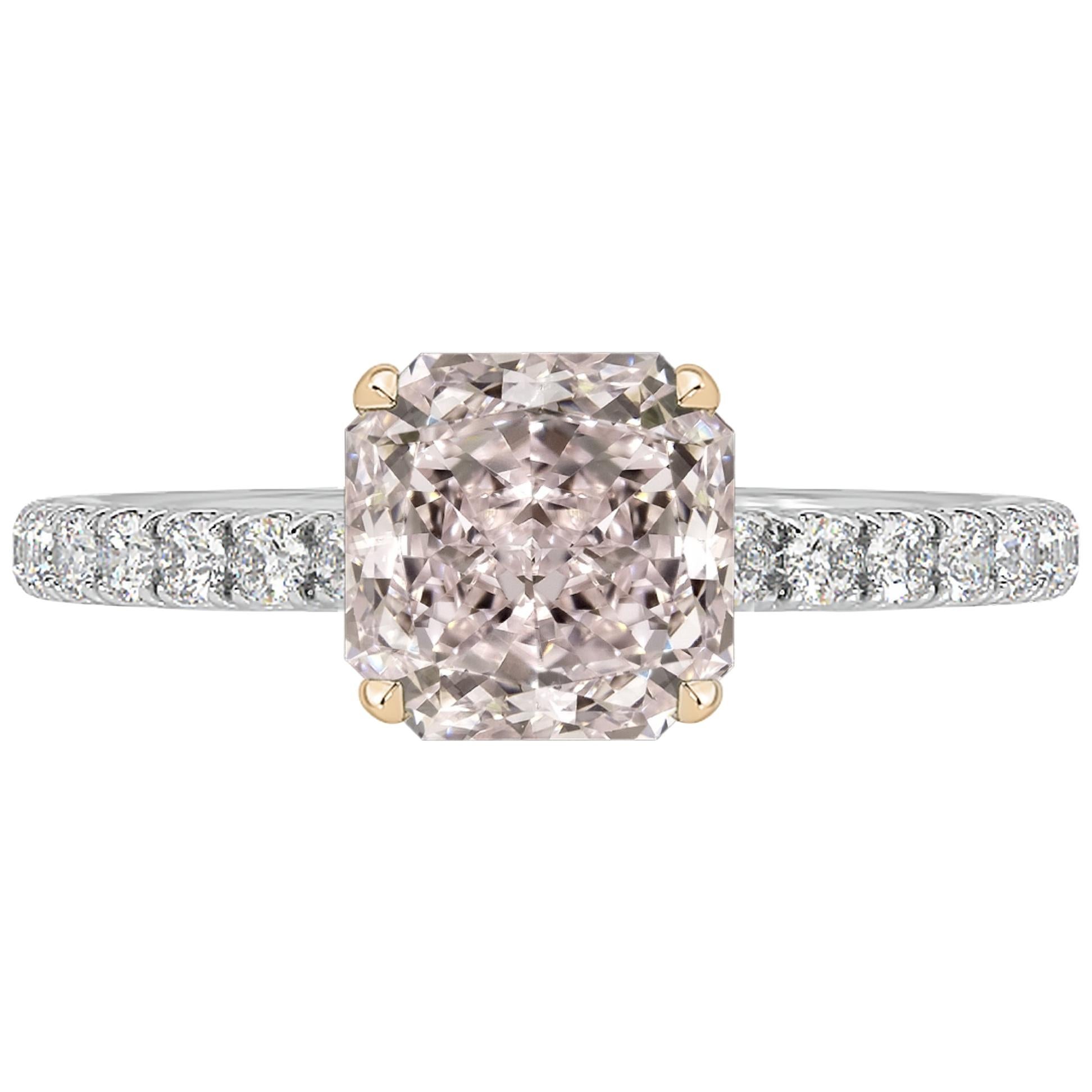 GIA Certified 0.56 Carat Radiant Cut Pink Diamond Ring For Sale