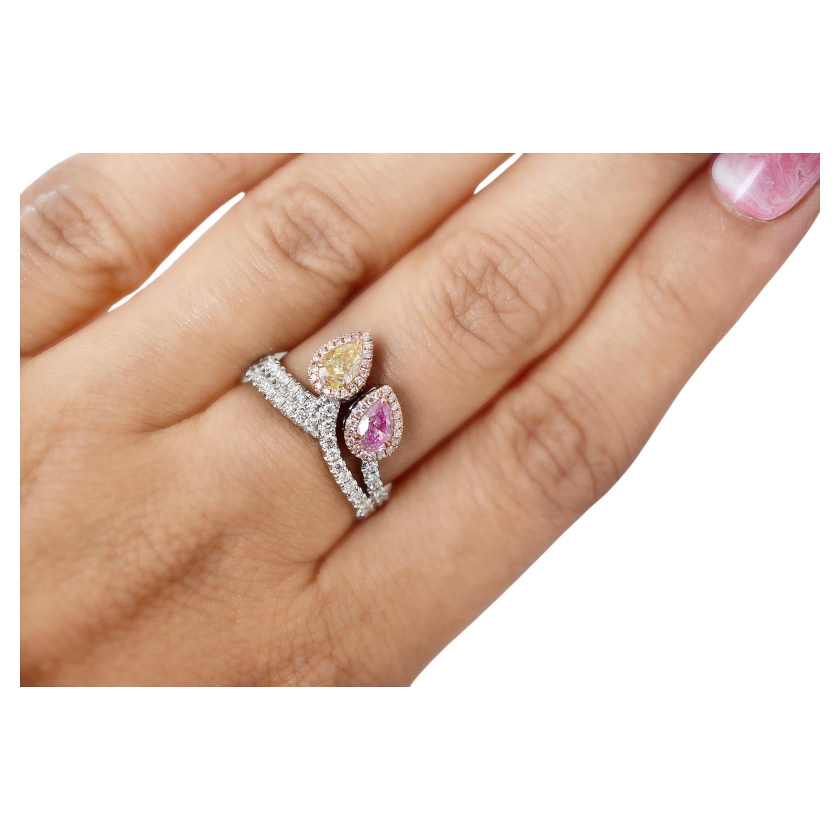 GIA Certified 0.56 Carat Yellow & Pink Diamond Cocktail Ring  For Sale