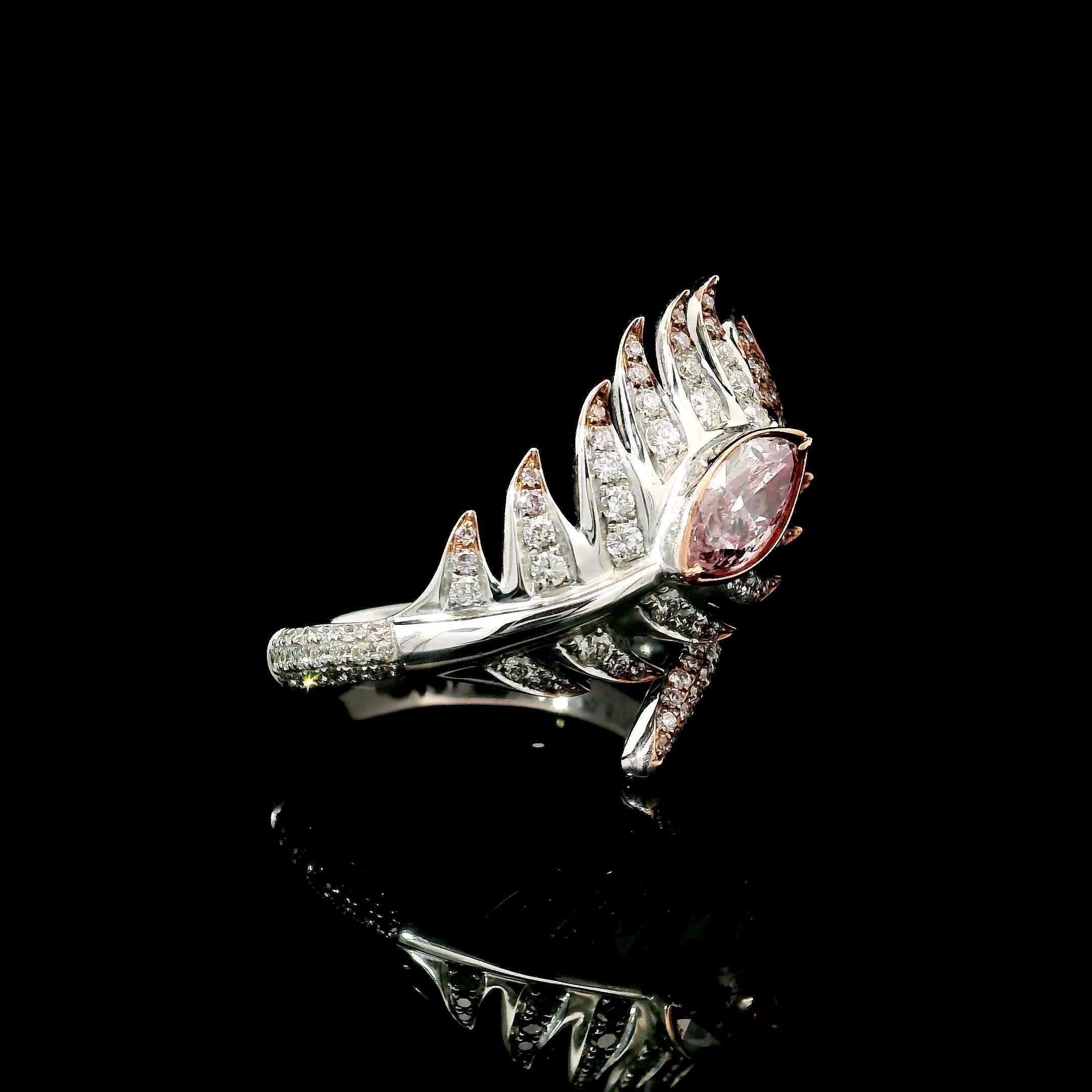 Taille Marquise Bague en diamant certifié GIA de 0,57 carat de couleur brun rosé clair I1 en vente