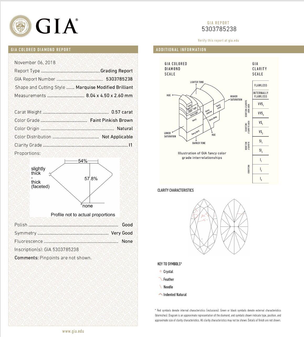 Bague en diamant certifié GIA de 0,57 carat de couleur brun rosé clair I1 en vente 3