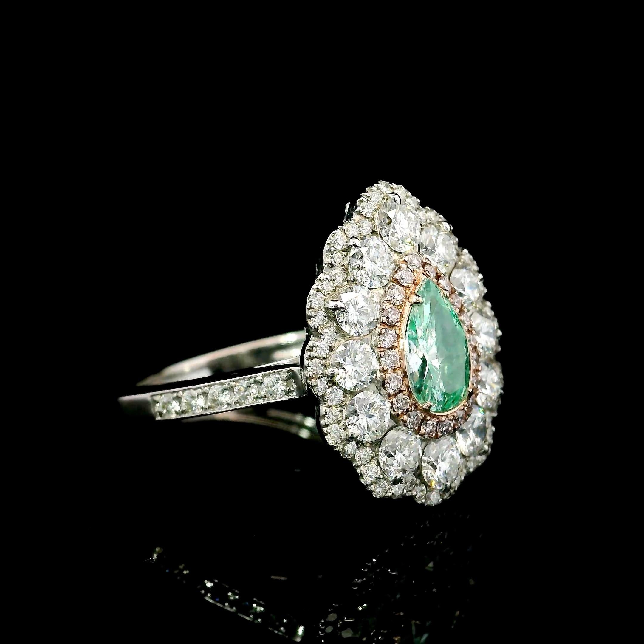 Pear Cut GIA Certified 0.57 Carat Fancy Light Bluish Green SI2 Clarity Diamond Ring For Sale
